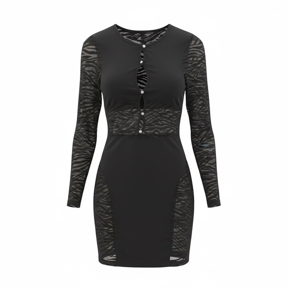 Sexy Black Zebra Sheer Sleeve Dress - Picture 2 of 9